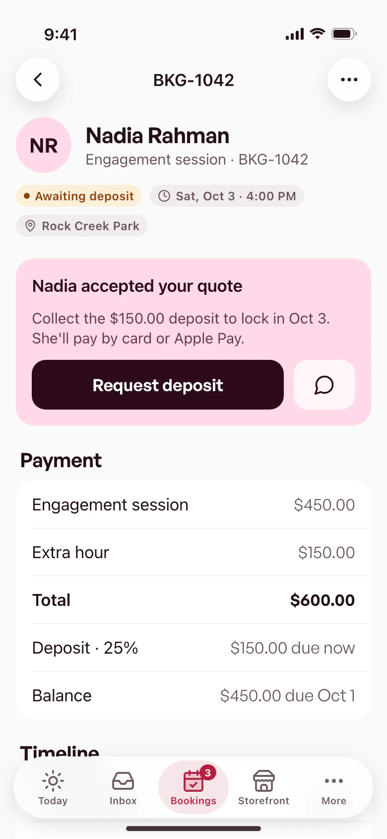 A booking in the bzar app