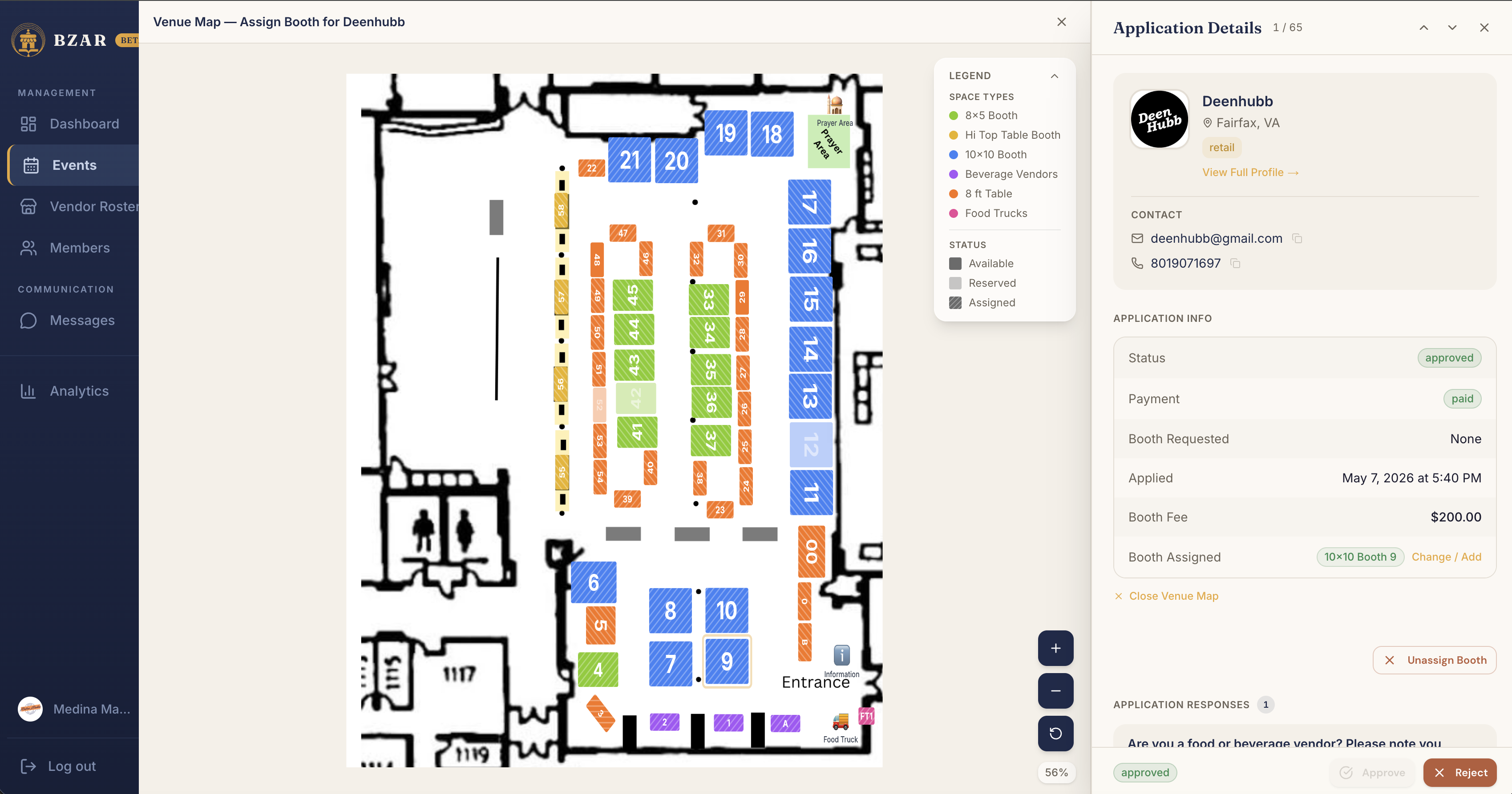 Vendor application review and booth assignment