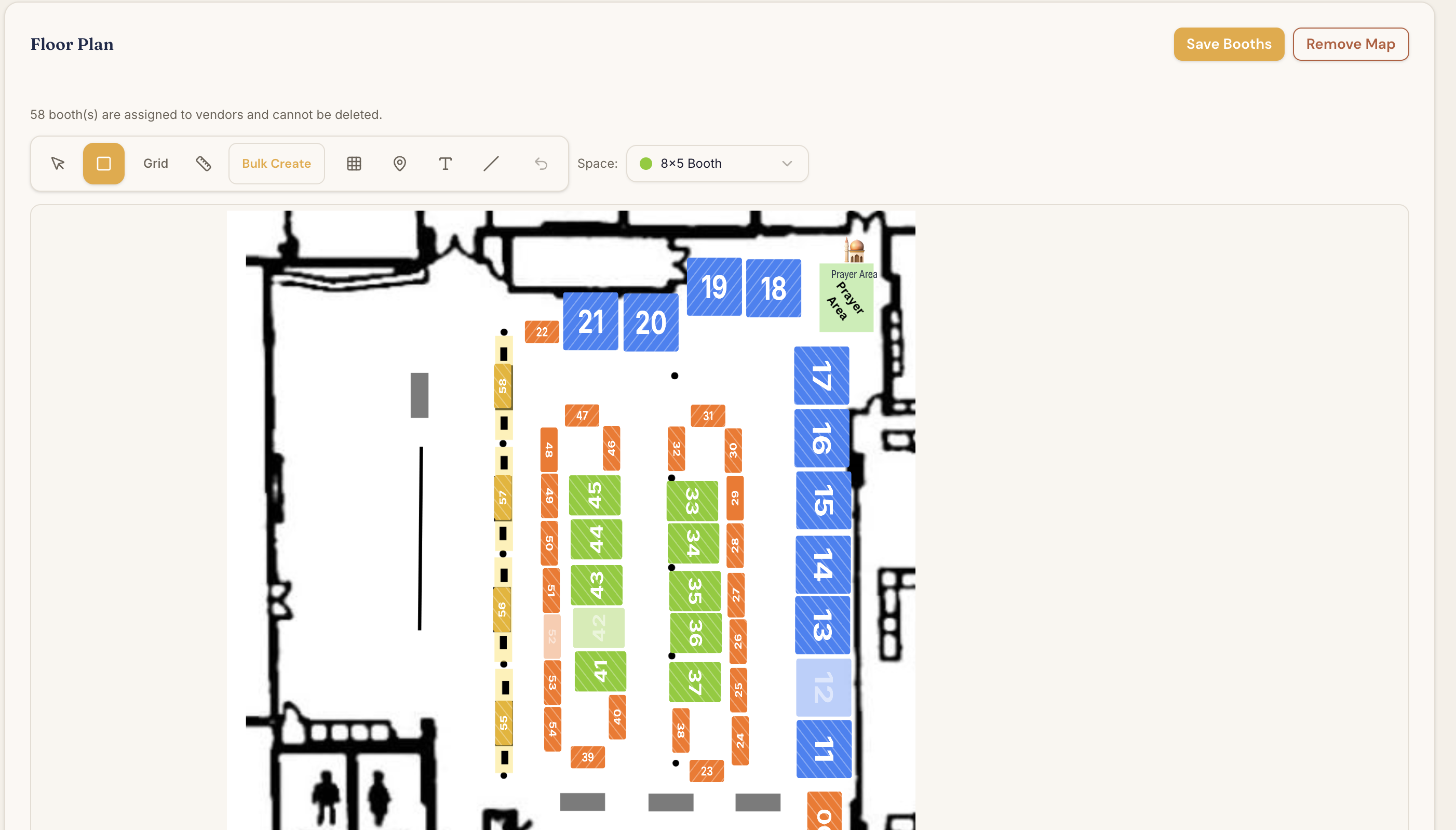 Visual booth floor-plan editor